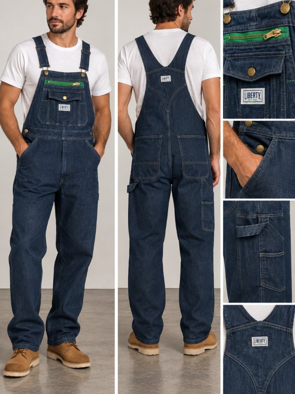 Liberty Men’s Denim Bib Overalls 34x30 Dark Wash Carpenter Workwear Utility